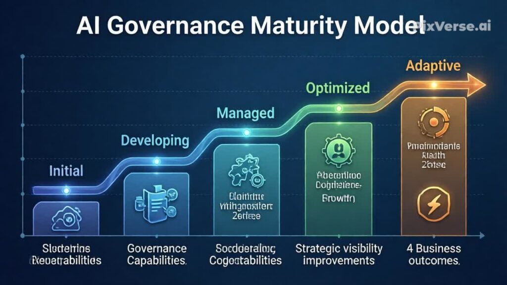 Executive leadership team discussing AI governance strategy, compliance requirements, and business transformation initiatives