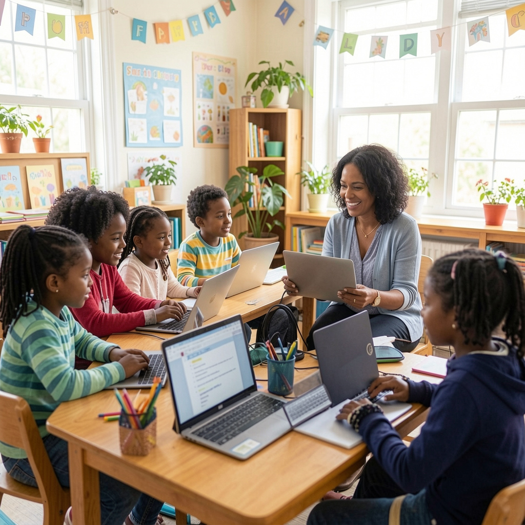 Parents and teachers guiding students on responsible AI use, digital literacy, online safety, and healthy technology habits.