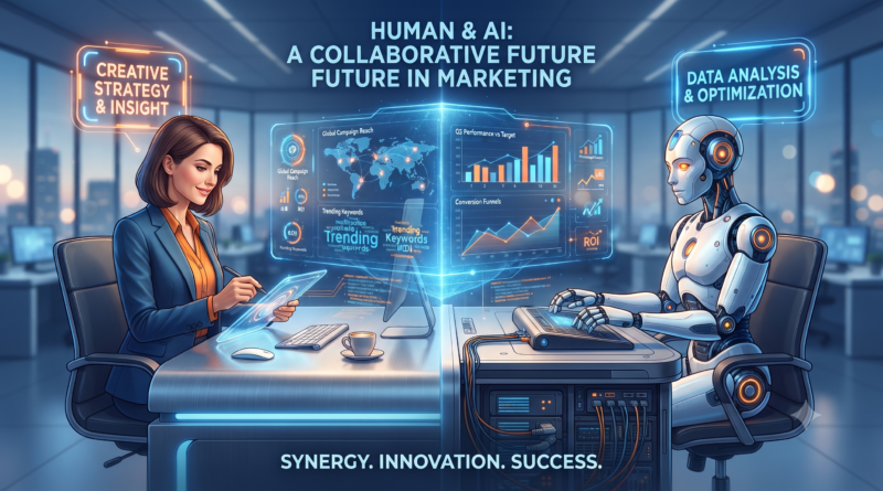 Will AI Replace Digital Marketing — human marketer and AI working together