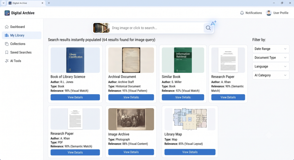 Visual search feature in AI Digital Asset Management finding related files instantly