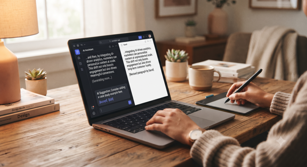AI-powered content creation tools assisting digital marketers