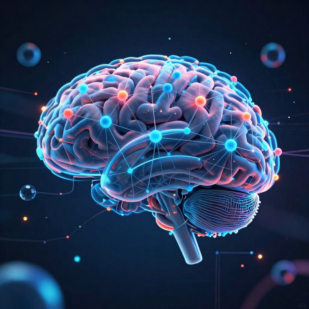 Abstract visualization of Artificial Intelligence as the engine powering digital marketing."